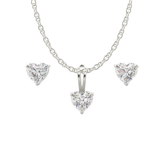 Silver Solitaire Heart Pendant Set