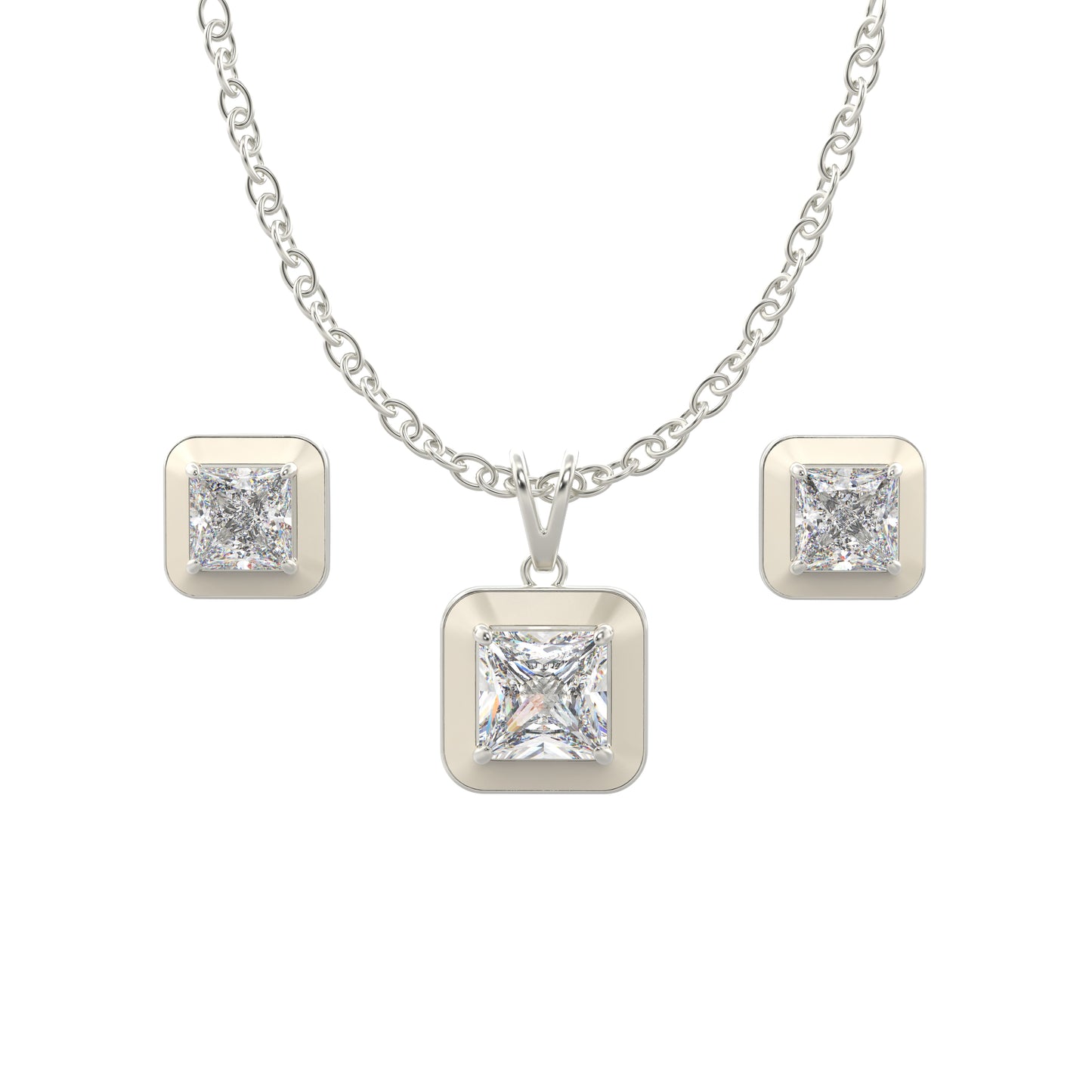 Silver Pop Solitaire Studded Vesper Pendant Set