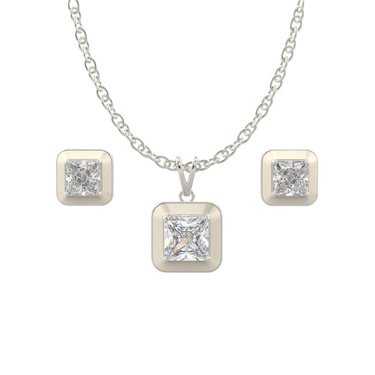 Silver Pop Solitaire Studded Vesper Pendant Set