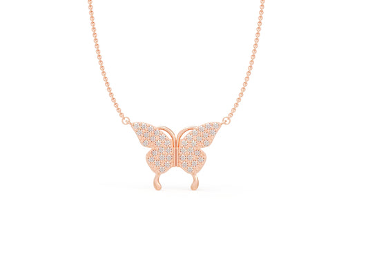 Rose Gold Zircon-Studded Butterfly Necklace