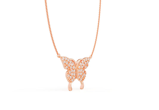 Rose Gold Zircon-Studded Butterfly Necklace