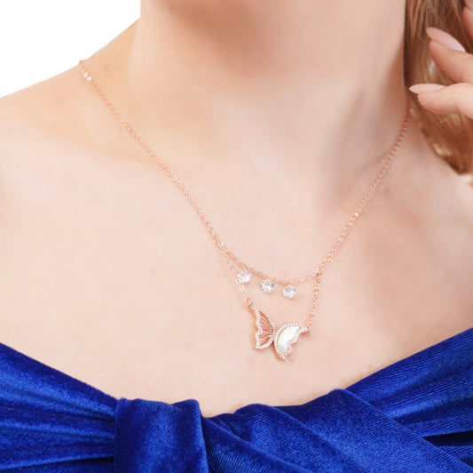 Rose Gold Flutter Butterfly Stoned Pendant