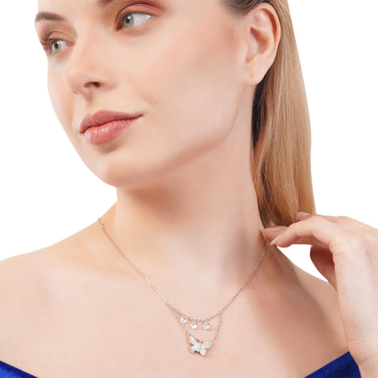 Silver Flutter Butterfly Stoned Pendant