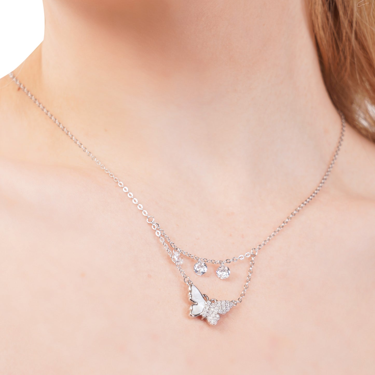 Silver Flutter Butterfly Stoned Pendant